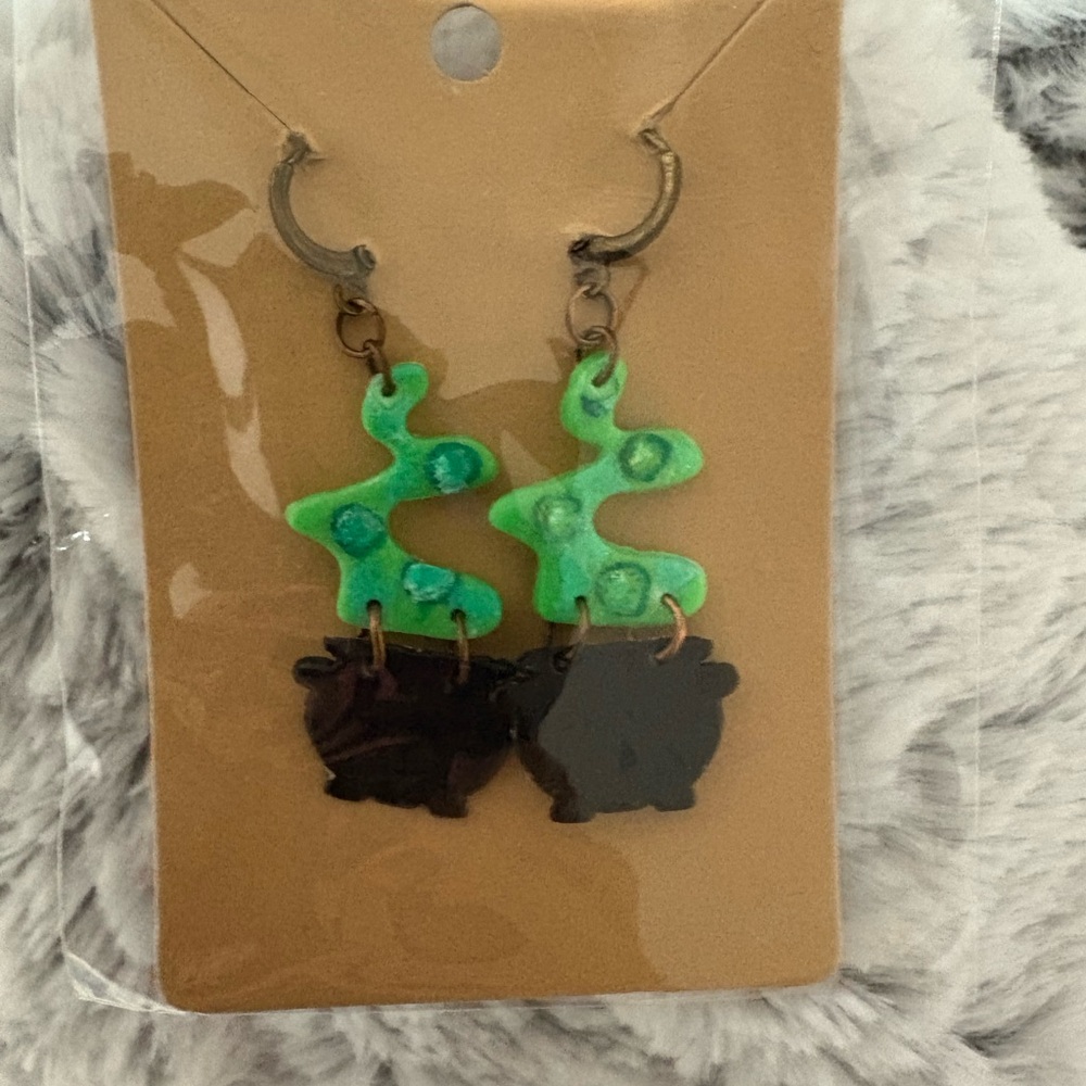 Green poison and Black  Caldron Earrings